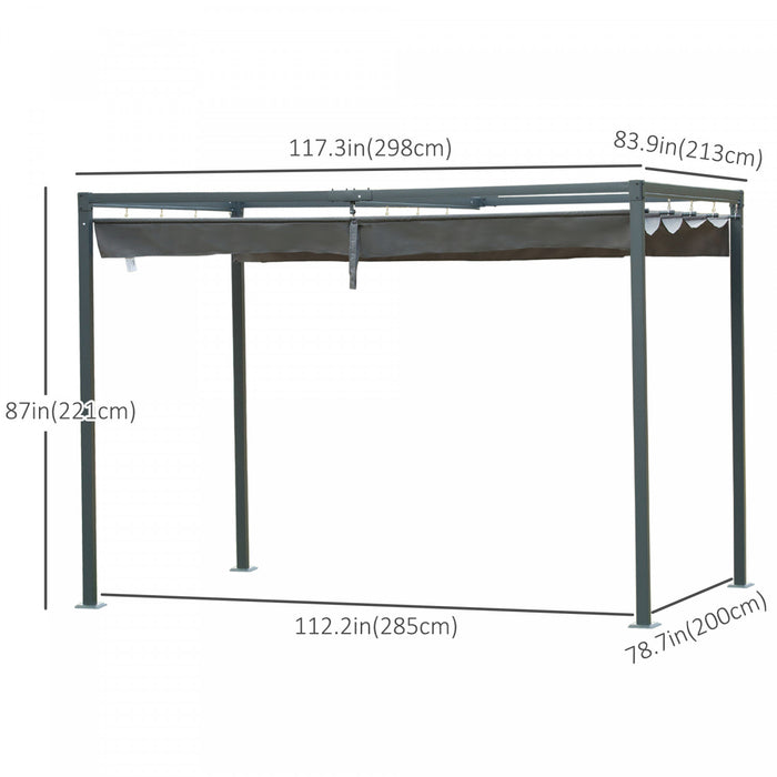 Outsunny 10' X7' Patio Pergola With Retractable Canopy, Outdoor Sun Shelter, Yard Shade, Grey