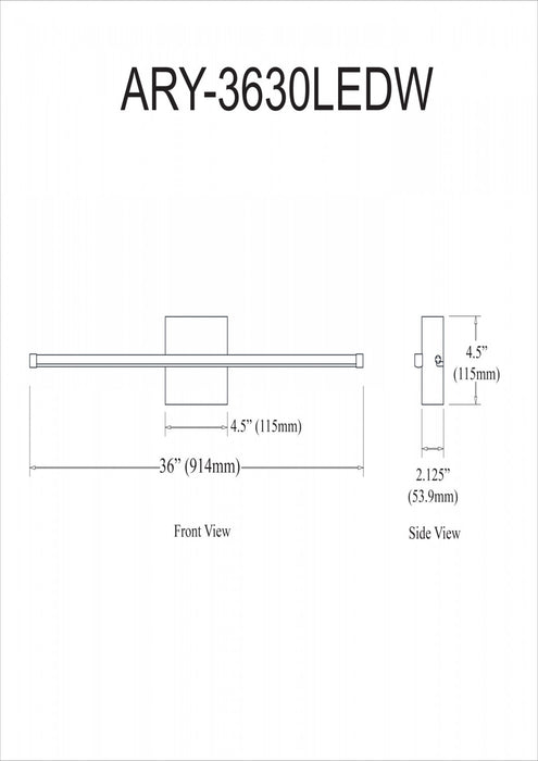 Dainolite Array LED Wall Sconce Horizontal 30w Polished Chrome White Acrylic Diffuser Lamp