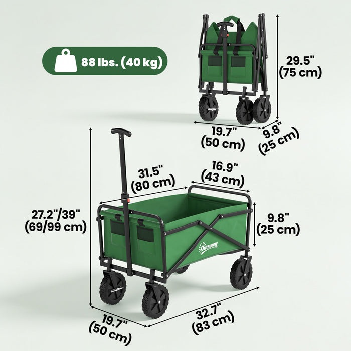 Outsunny Folding Wagon Cart, Outdoor Utility Wagon Heavy Duty Garden Shopping Cart Collapsible Camping Trolley with Steel Frame, Oxford Fabric