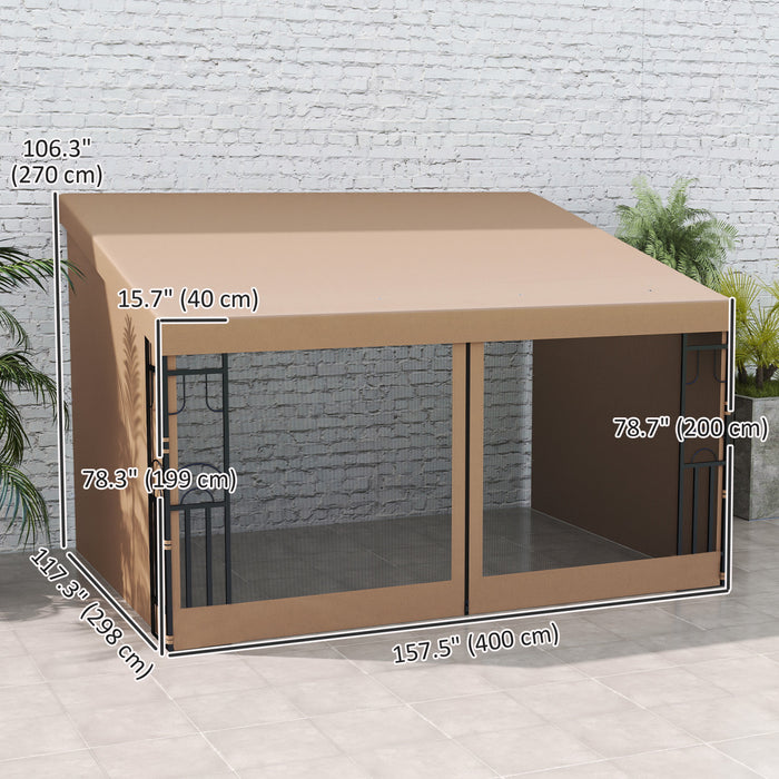 Outsunny 10' x 13' Wall Mounted Pergola Gazebo with Curtains and Nettings