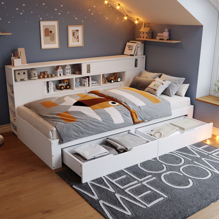 Liam Daybed with Storage Drawers and Built-in Shelves,Full Size,White