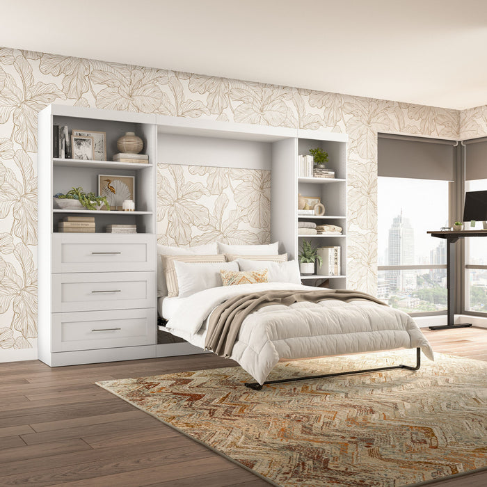 Bestar Pur Full Murphy Bed with Shelving and Drawers 120-Inch Wall Bed