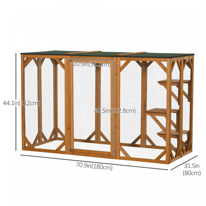 Pawhut Cat Cage Indoor Catio Outdoor Cat Enclosure Pet House Small Animal Hutch For Rabbit, Kitten, Crate Kennel With Waterproof Roof, Multi-level Platforms, Lock, Orange