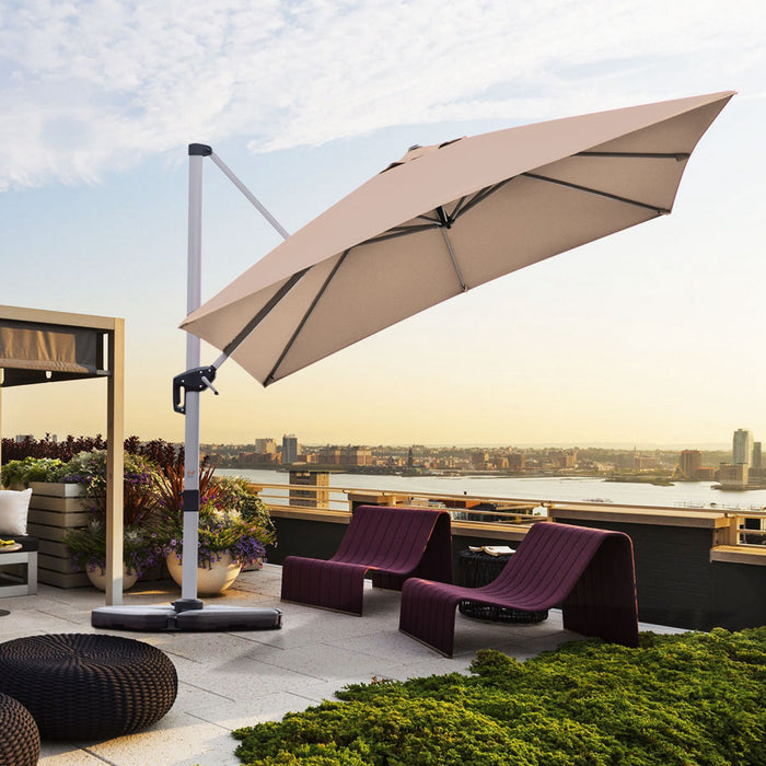 Costway 10Ft Square Patio Offset Cantilever Umbrella 360 Degree Tilt Aluminum Tan