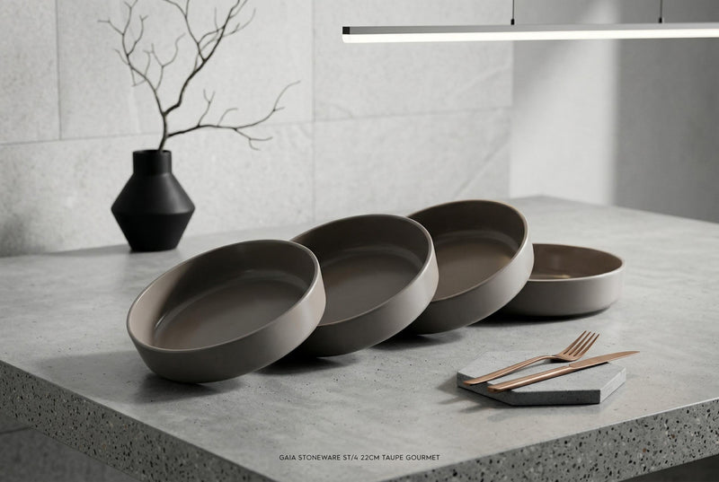 Gaia Stoneware Dinner Bowls, Set of 4, 22cm (8.6-inch) 