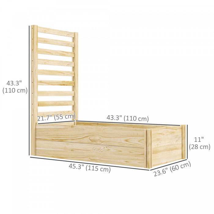 Outsunny 43\" Raised Garden Bed Wooden, Planters Box With Trellis, Natural
