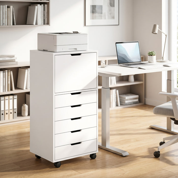 HOMCOM 5 Drawer Vertical File Cabinet with Lockable Wheels, White