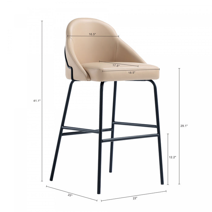 Gracie Modern Metal Upholstered Barstool in Tan and Black - Set of 3