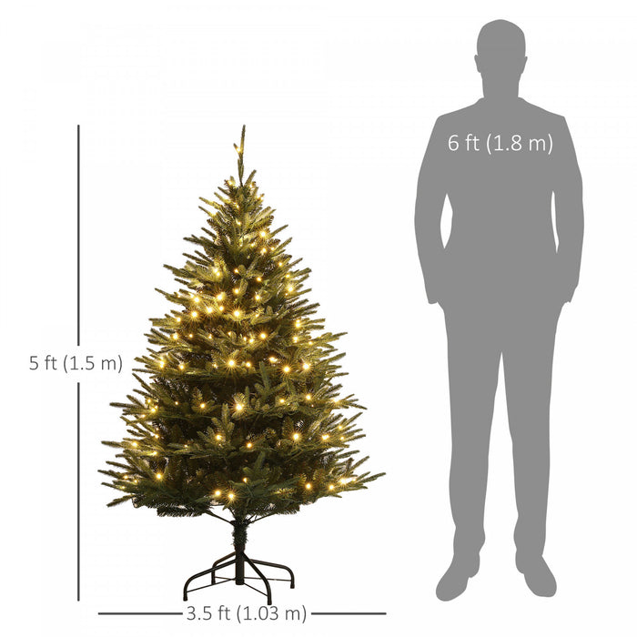 Homcom 5ft Artificial Christmas Tree With Led Lights, Hinged Xmas Tree
