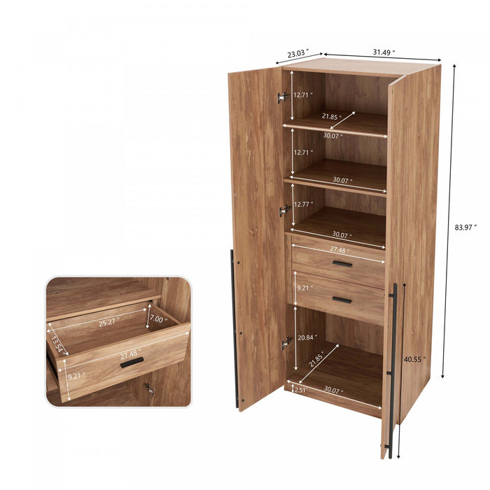 Lee Modern 2-Piece Wardrobe Closet in Golden Brown Armoire