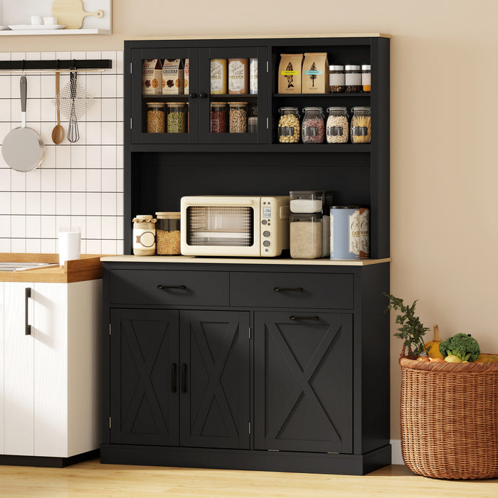 HOMCOM 69\" Pantry Cabinet, Kitchen Cabinet with Charging Station, Black