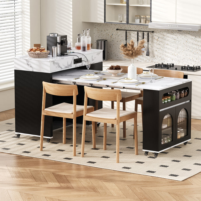 Avery Extendable Dining Table with Rolling Kitchen Island,Black