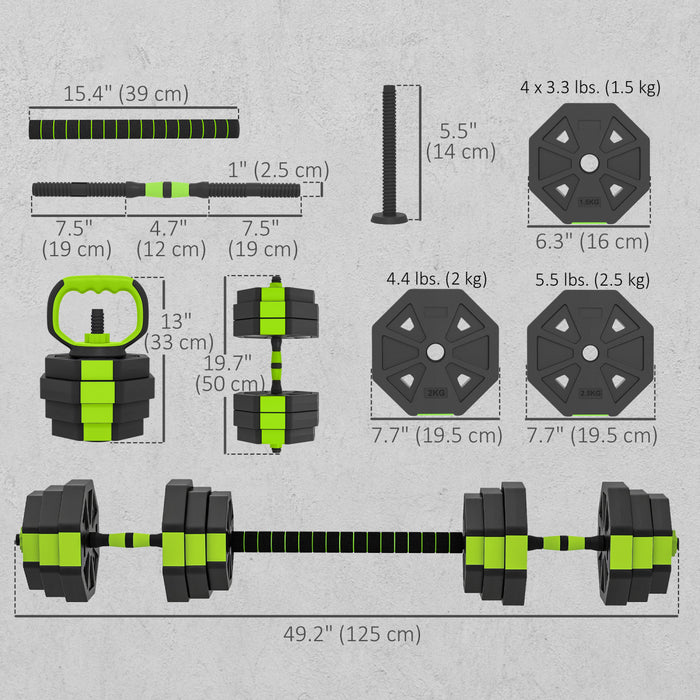Soozier 6-in-1 Adjustable Dumbbell Set, 55lbs Free Weights Set, Green