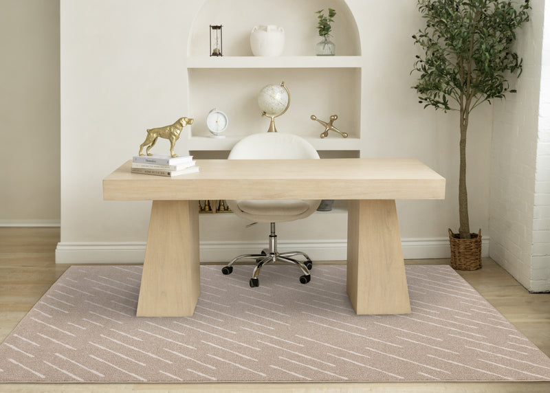 Covington Beige Cream Diagonal Rain Streaks Design Rug, 6'7\" x 9'10\" Indoor Area Rug