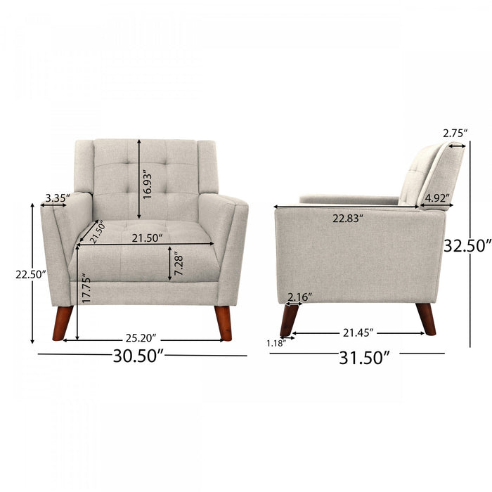 Midway Mid-Century Modern Armchair with Tufted Waffle Stitch, Beige, Walnut