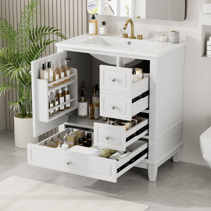 Emma 30\" Solid Wood Bathroom Vanity with Ceramic Sink and Soft-Close Door, White