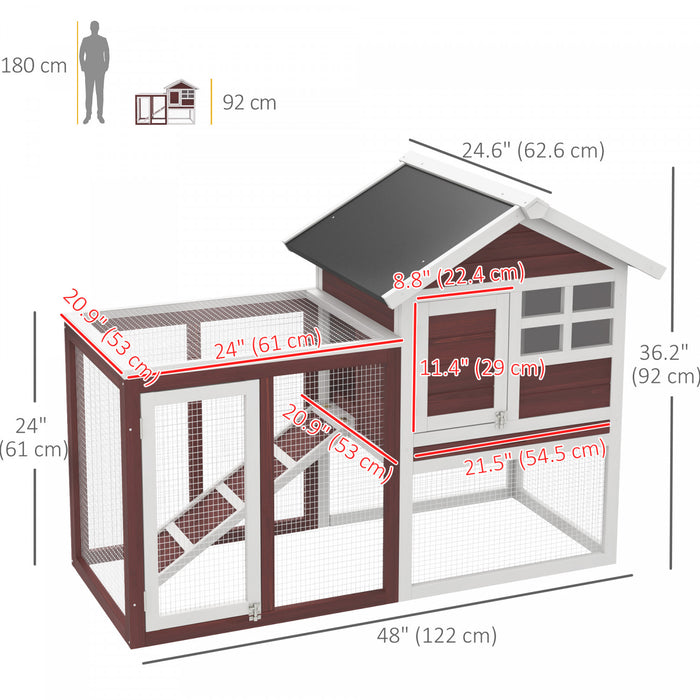 Pawhut 48\" Weatherproof Wooden Rabbit Hutch With Slant Roof And Screened Outdoor Run, Brown