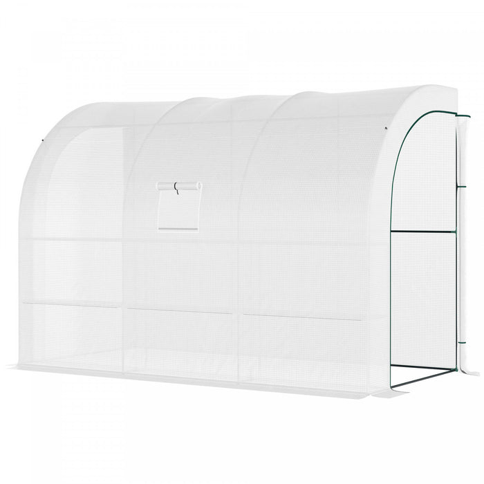 Outsunny 10' X 5' X 7' Outdoor Walk-in Wall Greenhouse With Windows And Doors & 3 Tiered 6 Wire Shelves, White