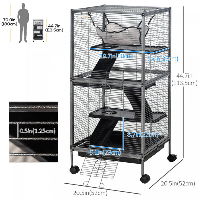 Pawhut 4-tier Rolling Small Animal Cage Pet Mink Chinchilla Small Cat Hutch Pet Play House With Hammock Platform, Ramp,removable Tray For Pet Mink, Chinchilla, Small Cat