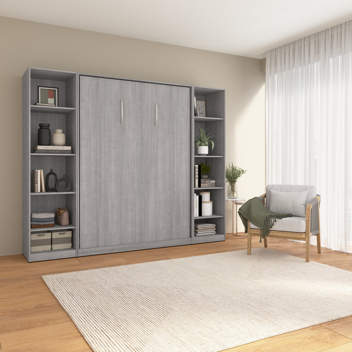 Bestar Claremont 10-Shelf Full Murphy Bed - Platinum Grey