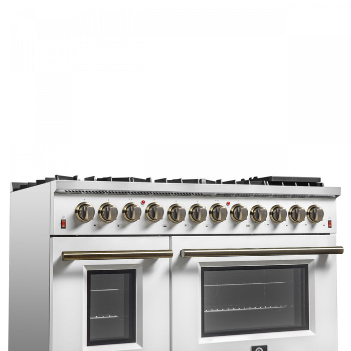 Forno Galiano 48\" White Dual Fual Range, 6.58 cu. ft. double ovens- FFSGS6156-48WHT