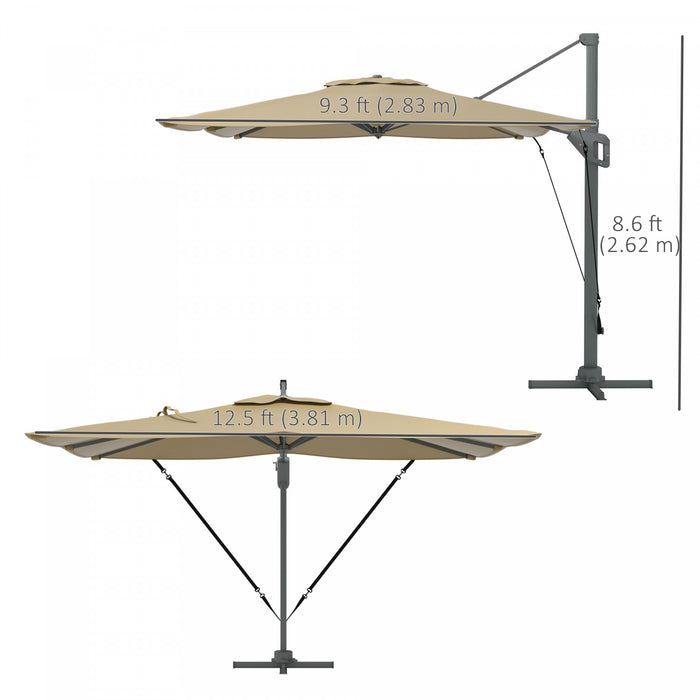 Outsunny 10' X 13' Cantilever Patio Umbrella With Windproof Straps, Khaki
