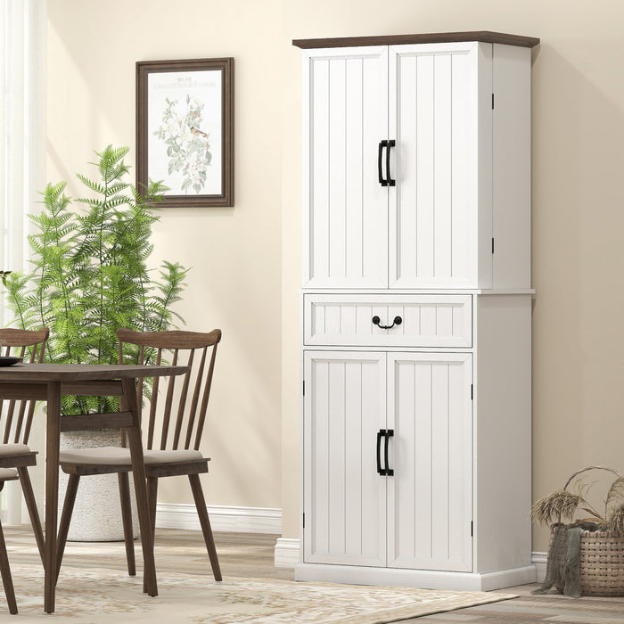 HOMCOM Farmhouse Kitchen Pantry Cabinet with Light, Storage Cabinet, White