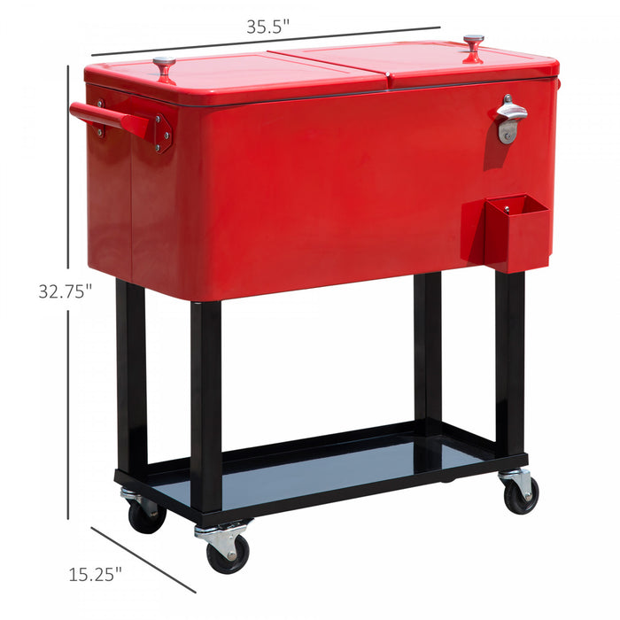 Outsunny 80 Quart Rolling Cooler Cart Portable Patio Ice Beer Beverage