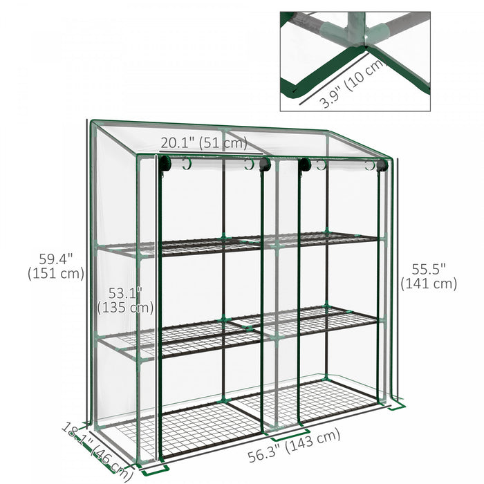 Outsunny Mini Greenhouse With 3 Tier 6 Shelves Portable Green House, Clear