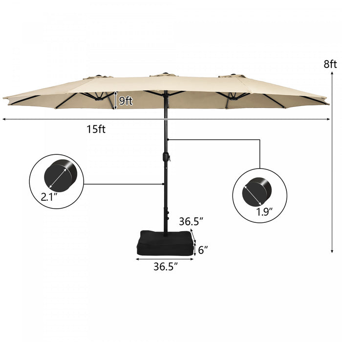 Costway 15 Ft Patio Double Sided Umbrella Outdoor Market Umbrella Beige