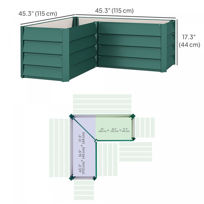 Outsunny L-shaped Galvanized Steel Raised Garden Bed, Green