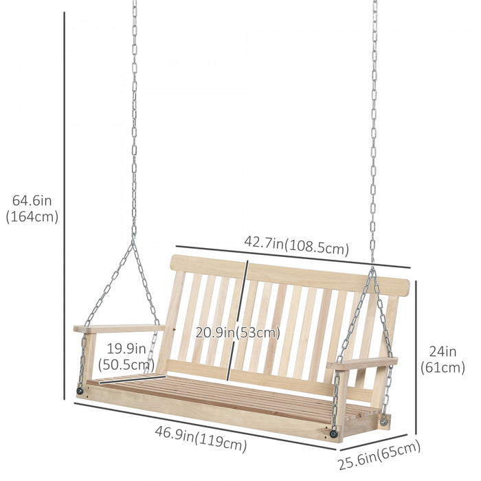 Outsunny 2-seater Porch Swing Outdoor Patio Swing Chair Seat With Slatted Build, Hanging Chains, Fir Wooden Design, Natural
