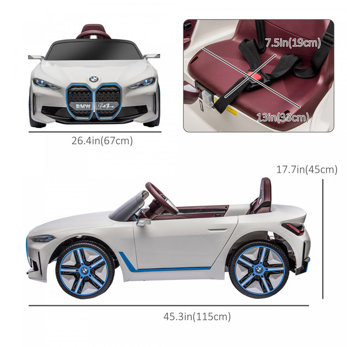 Aosom 12v Electric Powered Ride-On Car With Remote Control, 3.1 Mph Kids Ride-on Toy For Boys And Girls With Portable Battery, Suspension System, Horn Honking, Music, Lights, White