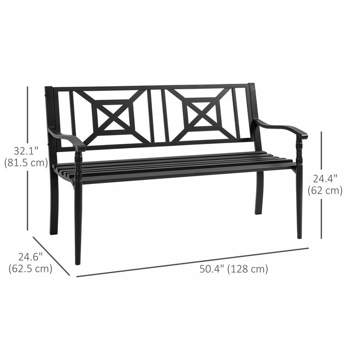 Outsunny Steel Garden Bench For Outdoor, 2-person Patio Bench, Black
