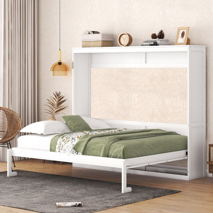 Evelyn Space-Saving Murphy Wall Bed with Foldable Cabinet Design,Queen Size,White Queen Bed