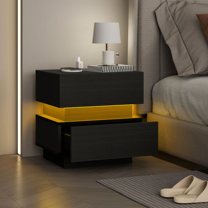 HOMCOM Modern Nightstand with Charging Station and LED Light for Bedroom