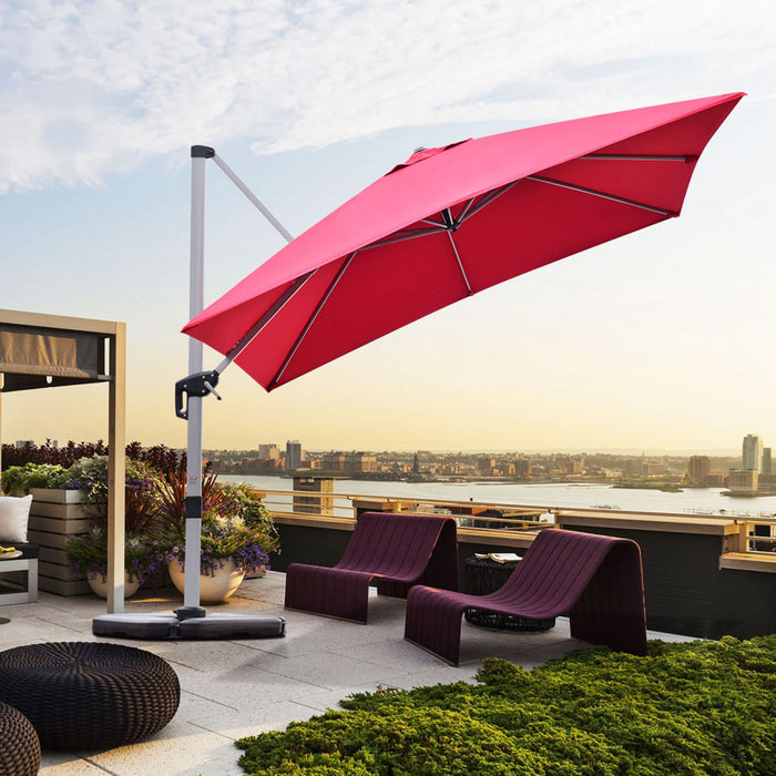 Costway 10Ft Square Patio Offset Cantilever Umbrella 360 Degree Tilt Aluminum Red