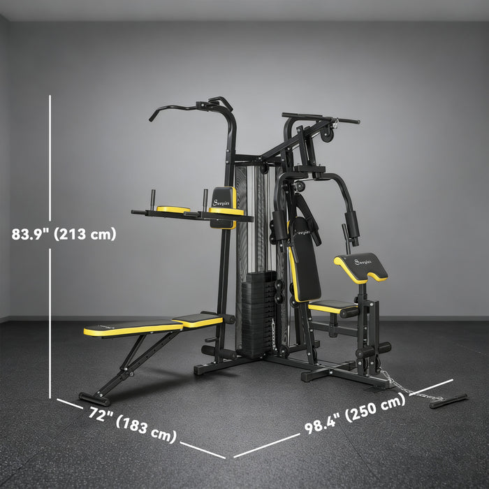 Soozier All-in-One Home Gym Machine System, Multifunctional Weight Machine with 152 lbs Weight Stack and Pulley System, Full Body Workout Station with Sit Up Bench, Preacher Curl