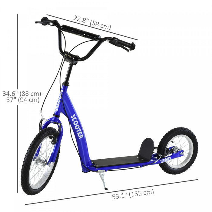 Aosom Kids Scooter For Age 5+, Youth Kick Scooter With Adjustable Handlebar, Front And Rear Dual Brakes, Inflatable Wheels, Blue