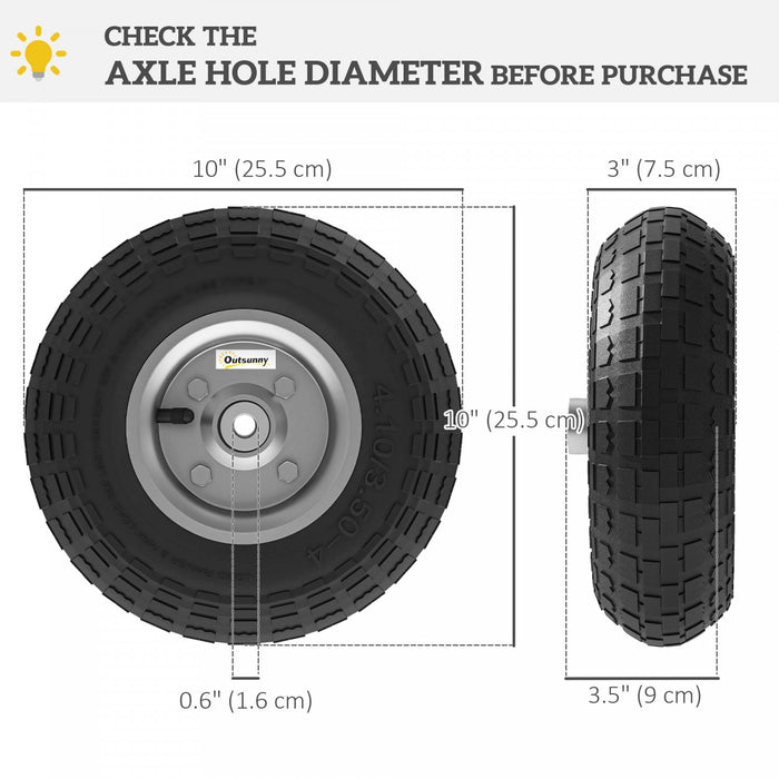 Outsunny Set of 4 Pneumatic Dolly Wheels, 10\" Wheels for Cart with 3.5\" Axle Bore Hole Bearings, for Barn Carts, Hose Carts, Garden Carts, Sack Trucks, Black