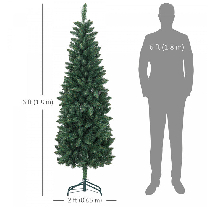 Homcom 6ft Tall Pencil Artificial Christmas Tree With Steel Base, Green