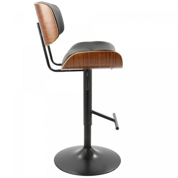 LumiSource Lombardi Faux Leather Mid-Century Modern Adjustable Barstool - Walnut/Black