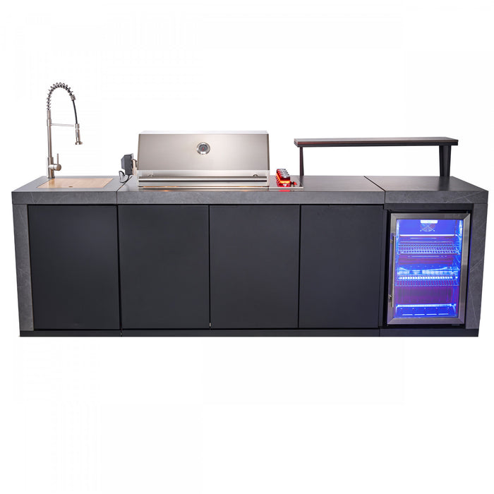Forno Rimini Outdoor Kitchen, 62,600 BTU, 2.4 cu.ft. Refrigerator, Grey Countertops - FODKT2544BLK