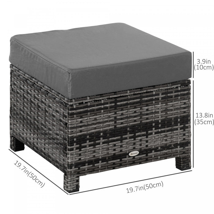 Outsunny Patio Rattan Ottoman with Cushion and Metal Frame for Garden, Grey