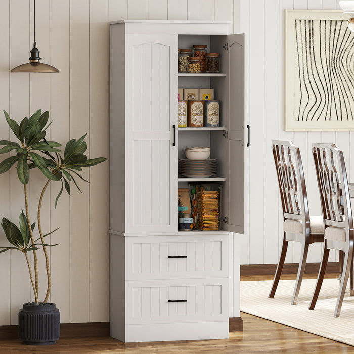 HOMCOM Tall Pantry Cabinet, 67\" Farmhouse Kitchen Storage Cabinet, White