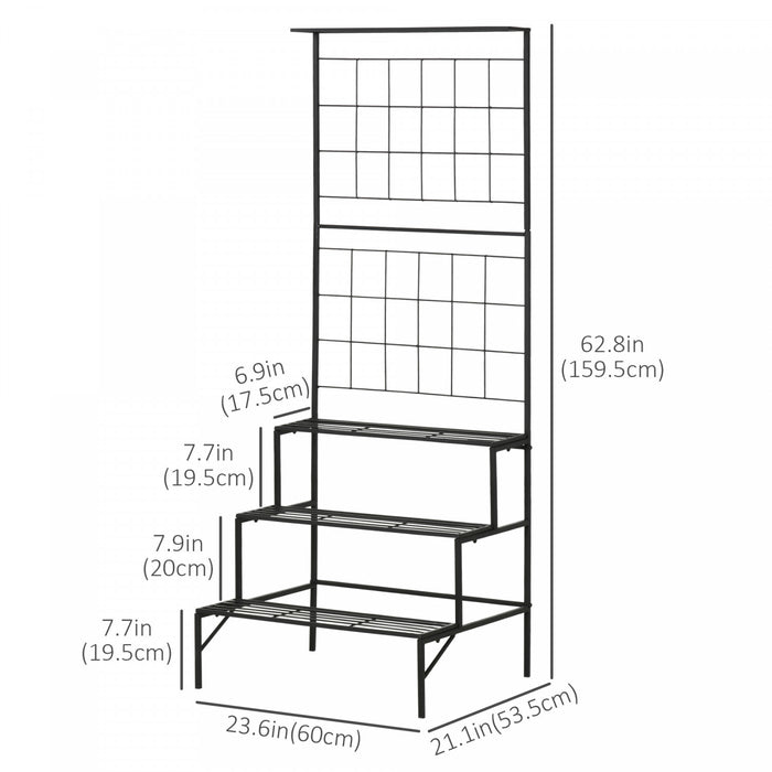 Outsunny 3-tier Hanging Plant Stand With Grid Panel, Planter Shelves Flower Pot Organizer Rack, Multiple Flower Pot Display Holder Shelf