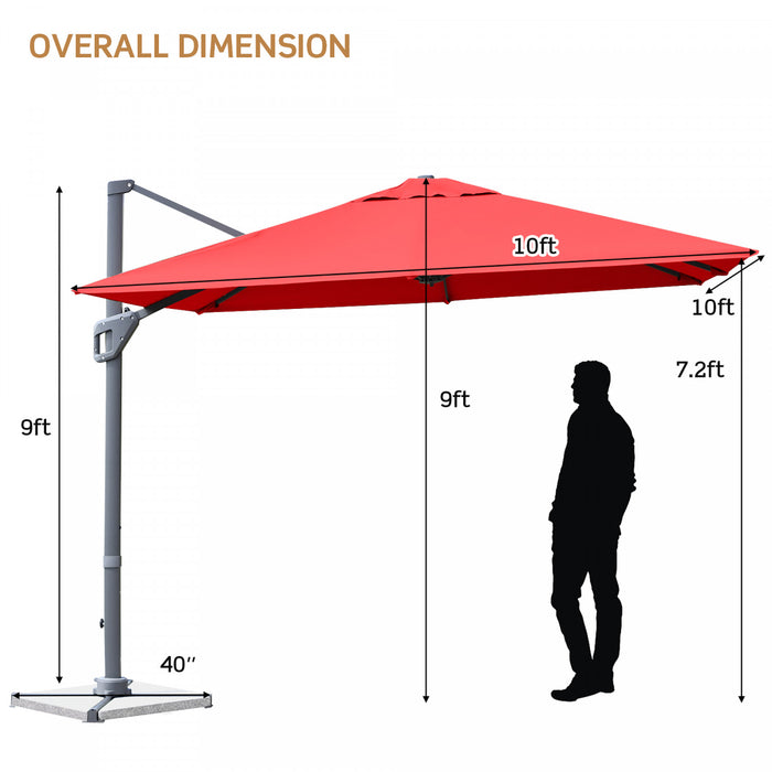 Costway 10x10 ft Patio Offset Cantilever Umbrella Aluminum 360° Rotation Tilt Orange