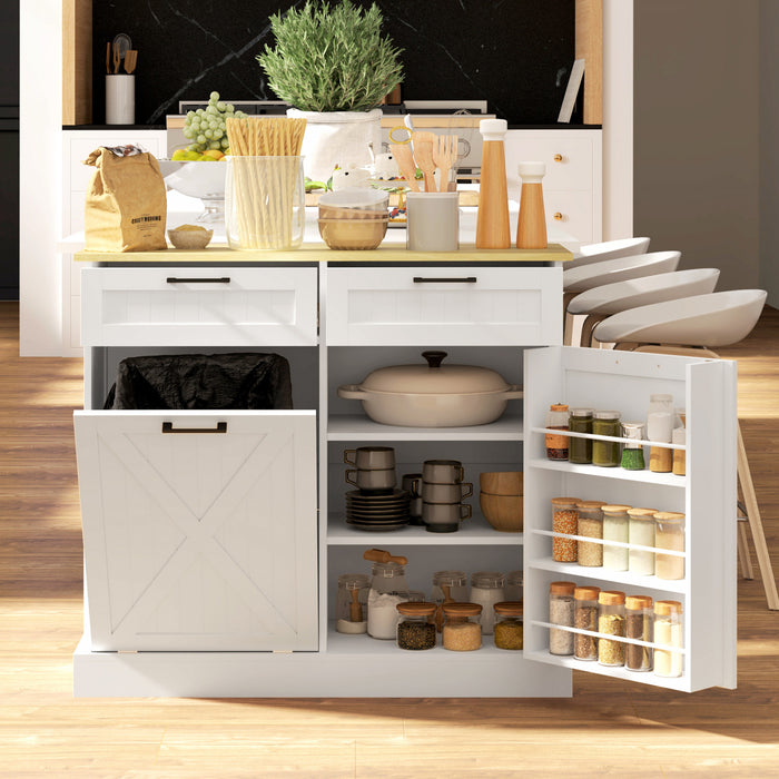 HOMCOM Tilt Out Trash Cabinet, Kitchen Island with 2 Drawers, White