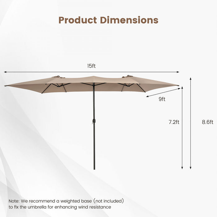 Costway 15FT Double-Sided Patio Market Umbrella Large Crank Handle Vented Outdoor Twin
