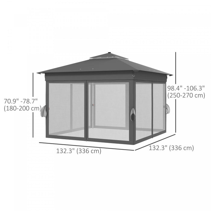 Outsunny 11x11ft Pop Up Canopy Tent With Curtains, Netting, 20 Solar-powered LED Lights, Roller Bag, 4 Weight Bags, Height Adjustable Instant Sun Shelter For Garden, Patio, Grey